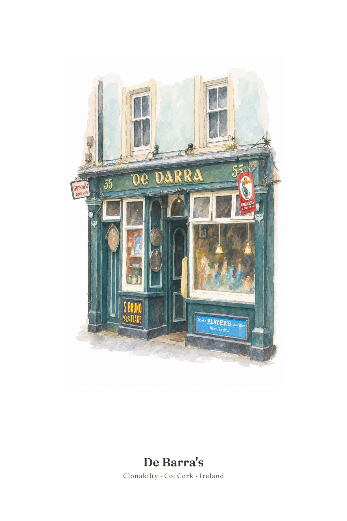 De Barra's — Illustrated Pub Poster
