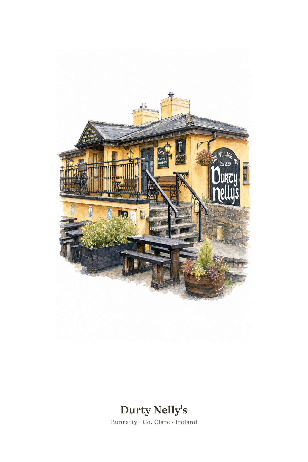 Durty Nelly's — Illustrated Pub Poster