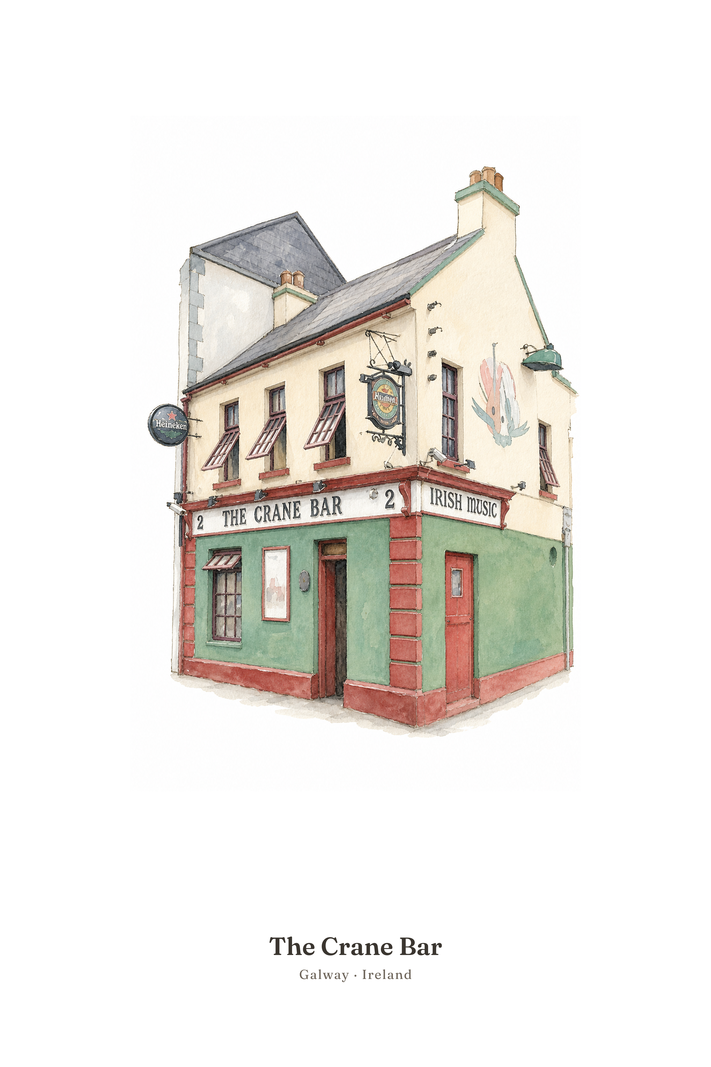 The Crane Bar — Illustrated Pub Poster