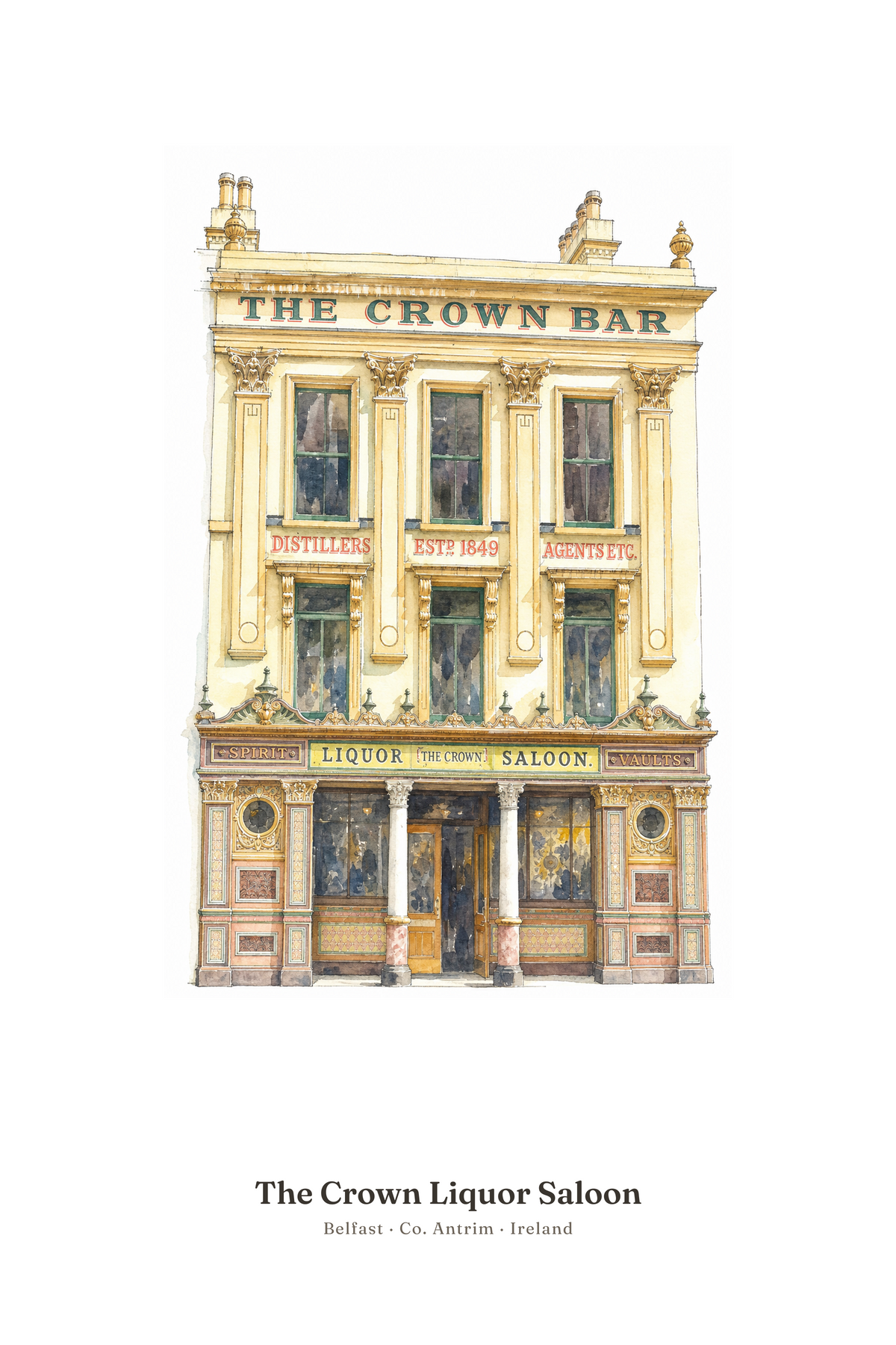 The Crown Liquor Saloon — Illustrated Pub Poster
